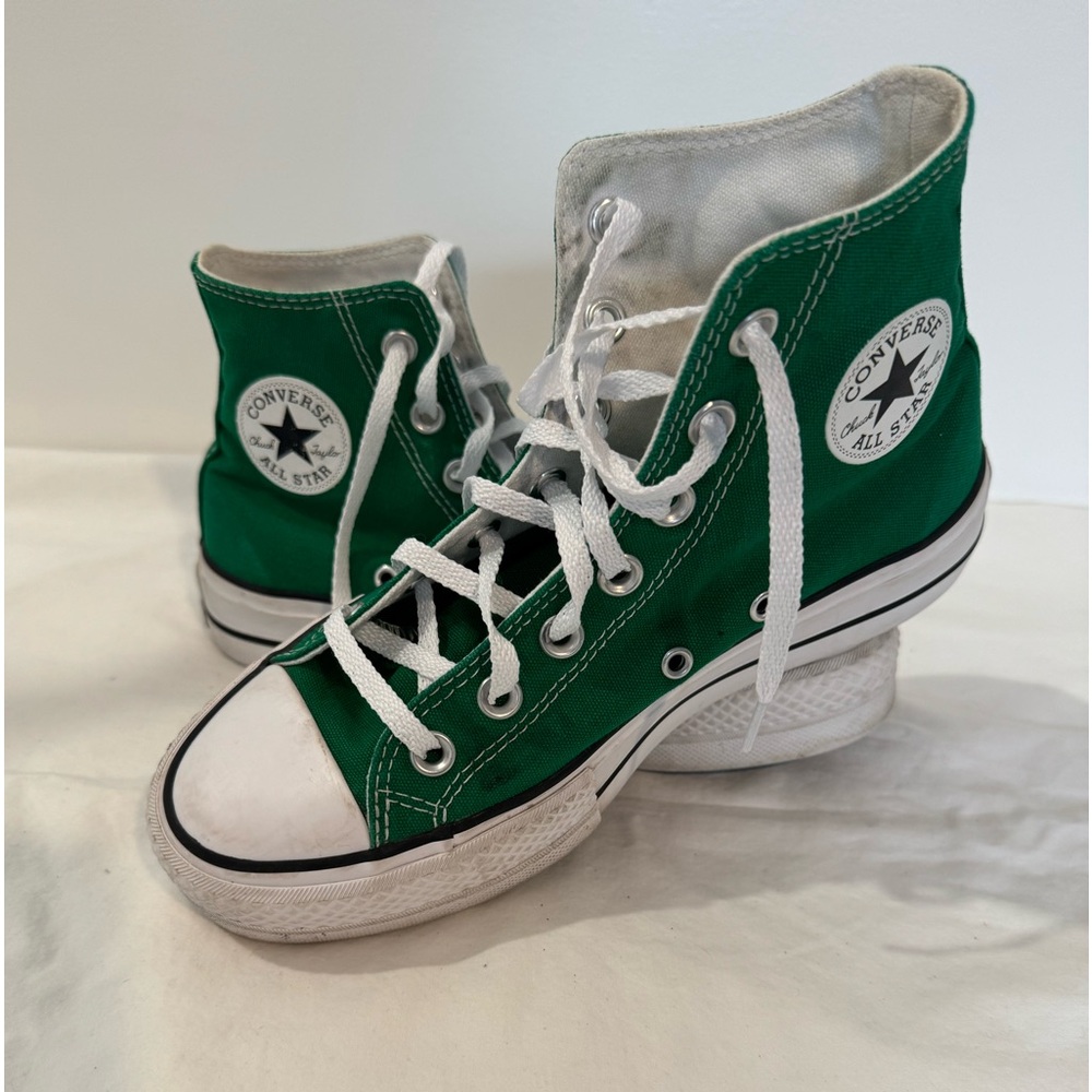 Converse All Stars Hi-Top Green Platform sneakers with custom “I am awesome”